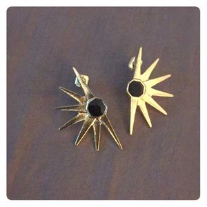 Gold Black Sunburst Earrings Studs